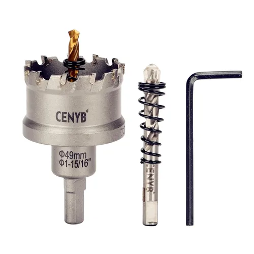 Miniatura 79 de 10 piezas (16-54 mm) Kit de sierra perforadora de carburo TCT para metales duros. Incluye 2 brocas de titanio, 1 broca piloto escalonada y 2 llaves