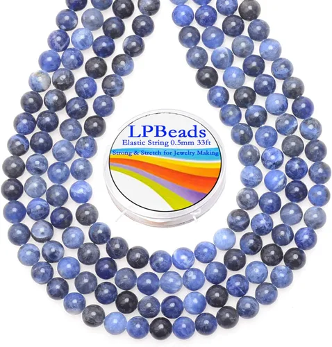 Miniatura 41 de LPBeads 100 piezas de cuentas sueltas de jade blanco natural pulido de 8 mm y redondo con cordón elástico para hacer joyas y pulseras Jade blanco
