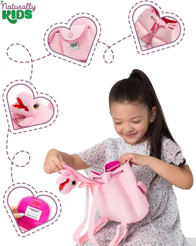 Miniatura 5 de Naturally KIDS Mini mochila de dinosaurio - Mochila muy pequeña para niñas y niños - Juguetes de dinosaurio para niños de 3 a 5 años - Mochila