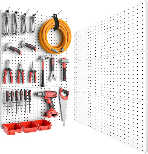 Miniatura 13 de FZK Tablero de clavijas, kit organizador de pared de tablero perforado de metal de 74 piezas. Tablero de clavijas resistente, tableros de clavijas