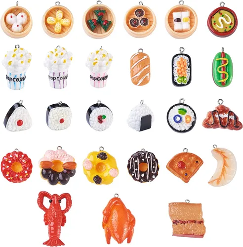Miniatura 12 de Mega Pet 40 dijes de resina de frutas y verduras, fresa, piña, uva, cereza, resina, hongos, zanahoria, para bricolaje, collares, pulseras, aretes