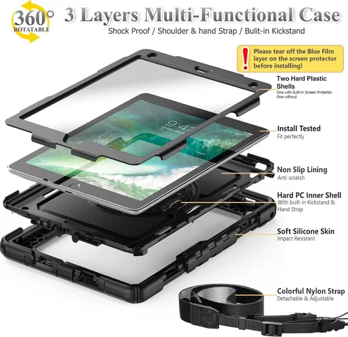 Miniatura 5 de SEYMAC stock Funda para iPad de 6ª / 5ª Generación Funda/Air 2 / Pro de 9.7 pulgadas, Protección Resistente con Protector de Pantalla, con Soporte