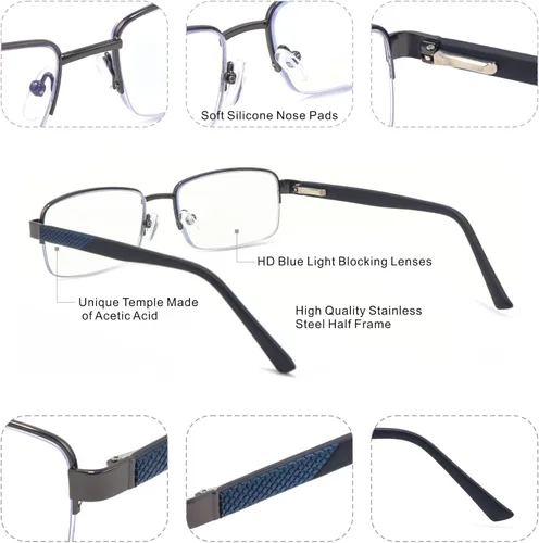 Miniatura 5 de Missfive Lentes de lectura multienfoque prémium para hombre, bloqueo de luz azul, marco de metal progresivo sin bisagra de resorte rota, lentes
