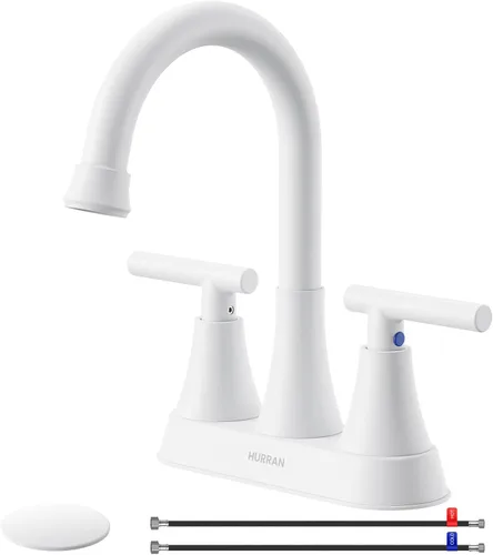 Miniatura 19 de Grifos de Baño para Lavabo de 3 Orificios, Hurran Grifo de Lavabo de Baño Negro Mate de 4 Pulgadas con Desagüe Pop-up y 2 Mangueras de Suministro, 2