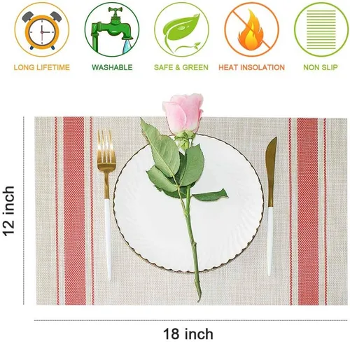 Miniatura 2 de GIVERARE Juego de 6 manteles individuales de vinilo tejido resistente al calor, antideslizante, lavable, fácil de limpiar, tapetes de plástico