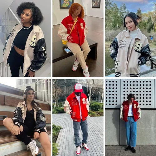 Miniatura 2 de Aelfric Eden Chaqueta de carreras vintage para hombre, de gran tamaño, chaqueta universitaria, chaqueta gráfica de letras, abrigos casuales unisex