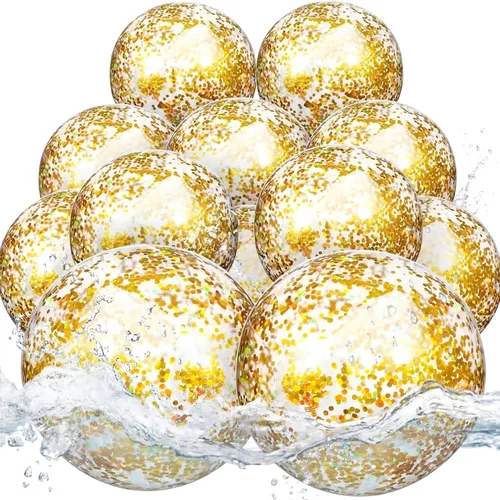 Lewtemi 12 bolas de playa con confeti con purpurina a granel, bolas inflables grandes de 16 y 24 pulgadas para piscina con lentejuelas, decoraciones
