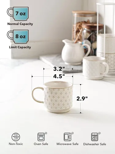 Miniatura 5 de LE TAUCI Juego de tazas de café apilables con soporte, tazas de espresso de cerámica para Au Lait, capuchino, café con leche, café, moca, té