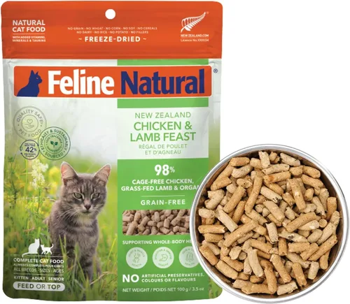 Miniatura 16 de Alimento para gatos seco de alta proteína de Feline Natural, dieta liofilizada con 98% carne, órganos y mariscos, sin guisantes, granos o aditivos