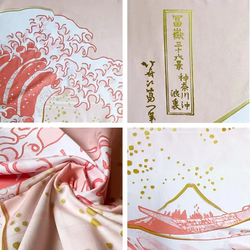 Miniatura 3 de Ovenbird Tapiz de olas rosa pastel y dorado, tapiz japonés para estética de dormitorio, para colgar en la pared, 59 x 51 pulgadas