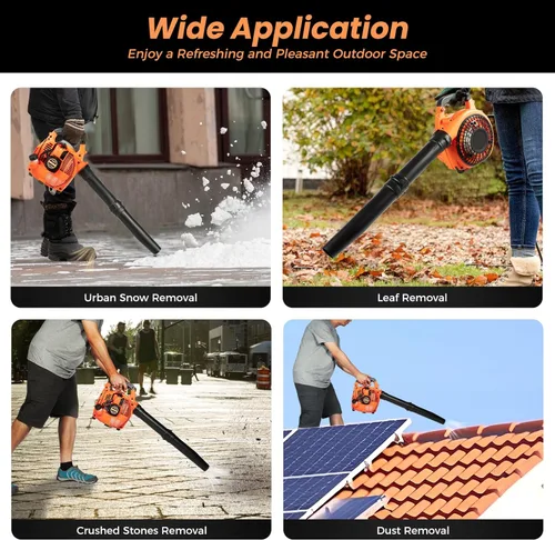 Miniatura 9 de Soplador de hojas de gas de mano, soplador de 2 tiempos de 25.4 cc, soplador recargable con silenciador para jardín y césped, para soplar nieve