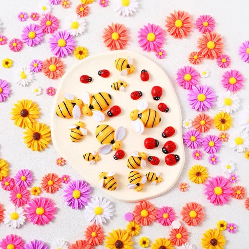 Miniatura 5 de 200 piezas de resina mini decoración de girasol de abeja margarita adorno de abejas, abalorios de abejas, cuentas epoxi de mariquitas, manualidades