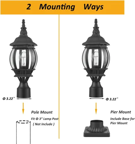 Miniatura 5 de HOLKIRT Luz de poste al aire libre, lámpara vintage, farol exterior impermeable con base de montaje en muelle para montaje en poste de jardín