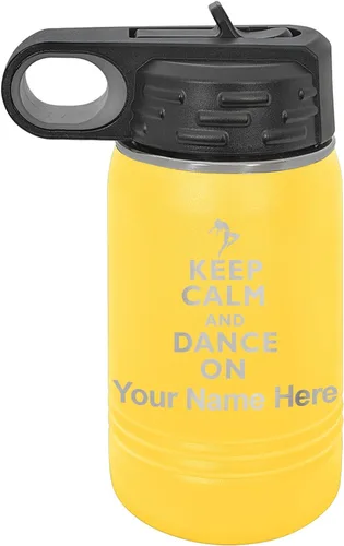 Miniatura 50 de LaserGram Botella de agua personalizada, mantén la calma y baila, acero inoxidable de doble pared aislada al vacío con popote superior, regalo Rosa
