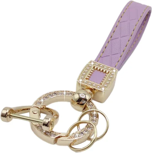 Miniatura 9 de Llavero de cuero de microfibra, llaveros de diamantes brillantes para mujer, soporte para llavero de automóvil con rotación de 360 grados