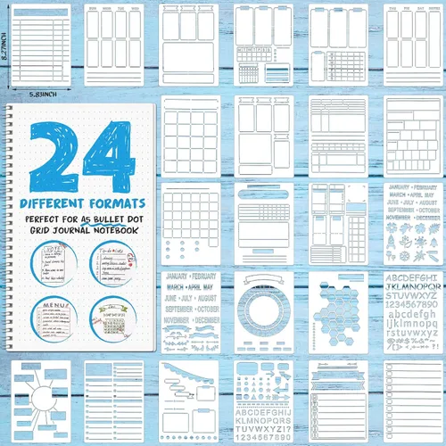Miniatura 2 de Zonon Juego de 24 plantillas de plástico para diario, planificador, manualidades, plantillas de bricolaje de alta productividad para crear