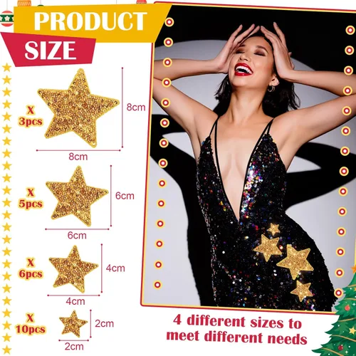 Miniatura 3 de Daifunli 24 Parches de Lentejuelas Termoadhesivos en 4 Diseños de Parches Decorativos Bordados Brillantes para Ropa, Bolsos, Chaquetas, Jeans, Dorado