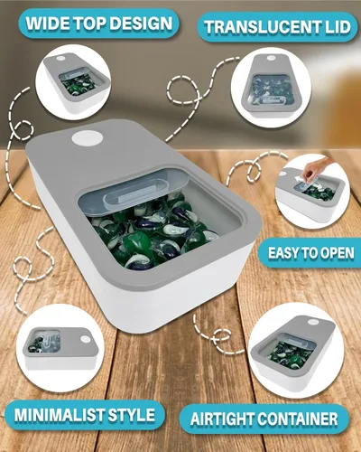 Miniatura 7 de Skywin Recipiente grande para cápsulas de lavandería con tapa deslizante, paquete de 2 soportes para cápsulas de lavandería de 15 x 8.7 x 4.5 Gris