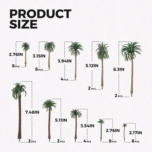 Miniatura 5 de Yetaha 48 piezas de árboles modelo de palmera de coco, modelo de paisaje, palmera de plástico, paisaje en miniatura, paisaje en diorama, árbol