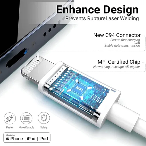 Miniatura 3 de StinkLight Cargador rápido USB C para iPhone de 20 W con cable USB C a Lightning y cable compatible para iPhone 14/13/12/11/XS/XR/X/iPad