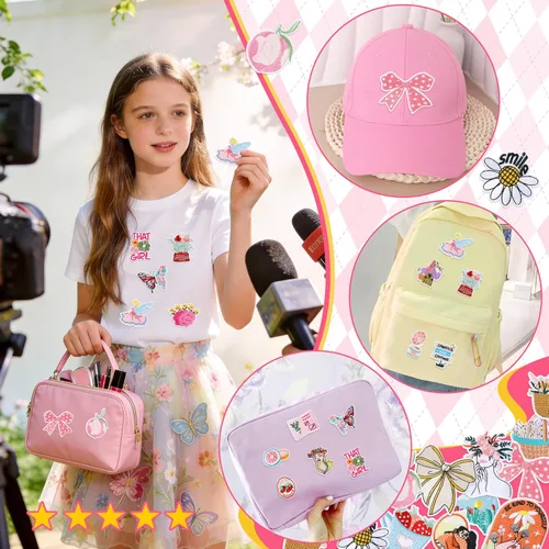 Miniatura 5 de NICEVINYL Lindos parches para planchar femeninos: 36 parches bordados de conquetas rosas para ropa, chaquetas, sombreros, mochilas, bolsas de mano