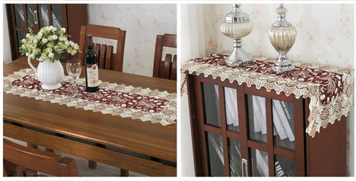 Miniatura 6 de Camino de mesa con bordado floral de encaje, bufanda rectangular transparente de poliéster para decoración de mesa del hogar, comedor, 16 x 35 Beige
