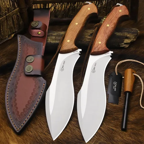 Miniatura 8 de BA-KOR (Survivor III) Cuchillo fijo de 35.5CM (14.2") de acero DC53 con tanga completa de 10mm engrosada + funda de cuero y encendido de cerio