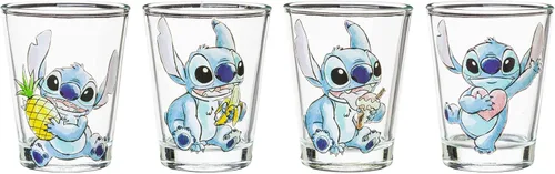 Miniatura 2 de Silver Buffalo Disney Lilo and Stitch Poses con fruta, helado y corazón, paquete de 4 mini vasos, 1.5 onzas Lilo y Stitch Comida y amor