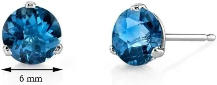 Miniatura 5 de Peora London - Aretes solitarios de topacio azul Martini para mujer, oro blanco de 14 quilates, hipoalergénicos de 2 quilates en total
