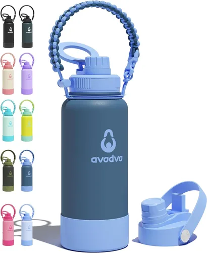 Miniatura 13 de Botella de agua aislada de 18 onzas con 2 tapas (tapa de popote y boquilla 2 en 1, tapa magnética), botella de agua delgada con correa, botella
