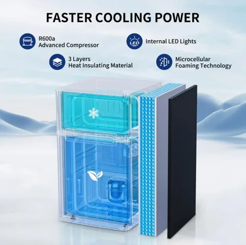 Miniatura 4 de Mini refrigerador de 3.2 pies cúbicos con congelador, refrigerador retro de 2 puertas y congelador de bajo ruido, eficiencia energética, 7 modos