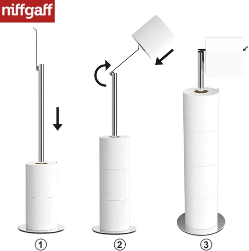 Miniatura 4 de Soporte y dispensador de papel higiénico para 4 rollos de repuesto, estante de almacenamiento de rollos de papel higiénico de acero inoxidable Plata