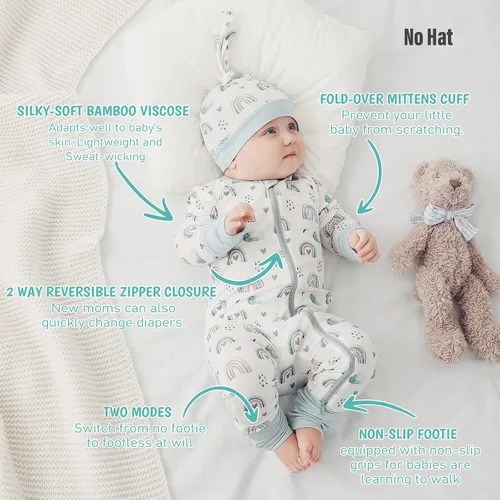 Miniatura 2 de OPAWO Pijama de viscosa de bambú para niña, paquete de 2 mitones, cierre de 2 vías, suave sin pies, mameluco de una pieza