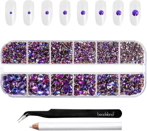 Miniatura 14 de Beadsland Diamantes de imitación para maquillaje, 8 tamaños, 2500 unidades de diamantes de imitación de cristal con parte trasera plana, gemas
