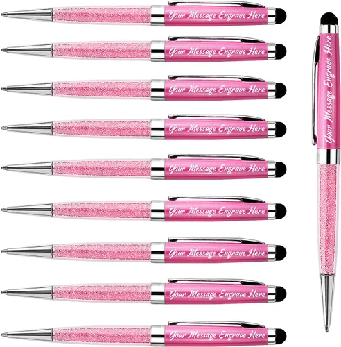 Miniatura 11 de Ancolo Bolígrafos personalizados, punta de lápiz capacitivo, cristal azul, bolígrafos personales personalizados, juego de escritura escolar, Azul