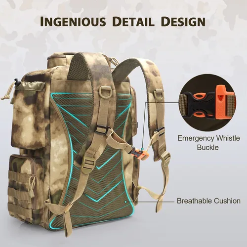 Miniatura 6 de Mochila de aparejos de pesca, mochila de pesca resistente al agua con soportes para cañas para 4 cajas (cajas no incluidas)