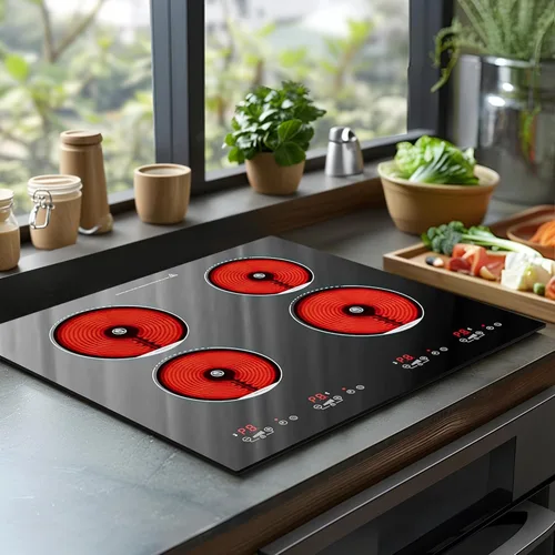 Miniatura 9 de ADVWIN Placa de cocina eléctrica, perilla de control de 2 quemadores, enchufe en estufa eléctrica de cerámica integrada con bloqueo de seguridad