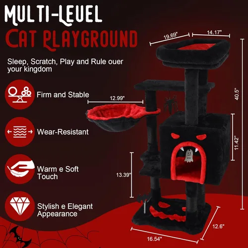 Miniatura 2 de Árbol gótico para gatos de interior para gatos grandes y adultos, torre gótica de 40.5 pulgadas con cama de ataúd, poste rascador, condominio