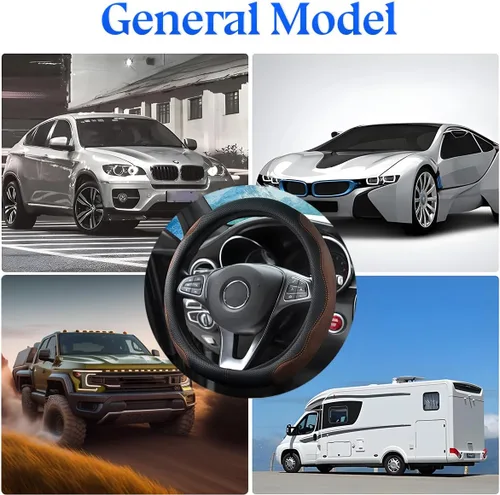 Miniatura 3 de zipelo Funda para volante de automóvil de 14.5"-15", protector de rueda interior de automóvil con forro de cuero duradero, suave, transpirable y Café