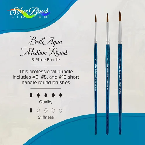 Miniatura 2 de Silver Brush Limited BA-2753S BelleAqua - Juego de pinceles redondos básicos para acuarela, 3 piezas, mango corto profesional, juego de pinceles Set