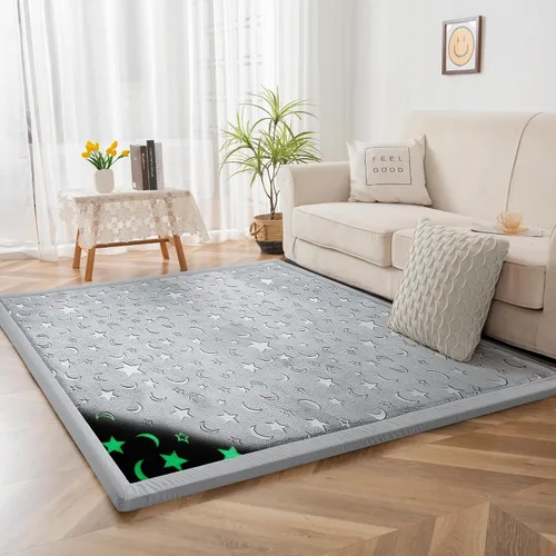 Miniatura 9 de MAXYOYO Alfombra de juego para bebé, 0.8 pulgadas de grosor, espuma viscoelástica suave acolchada con respaldo antideslizante, alfombra de tatami