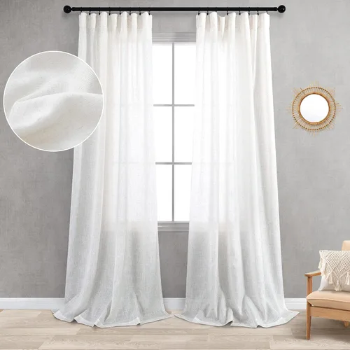 Miniatura 89 de KOUFALL Juego de 2 cortinas de puerta francesa, cortinas de lino para puerta/ventana, cortina transparente boho para cristal lateral delantero