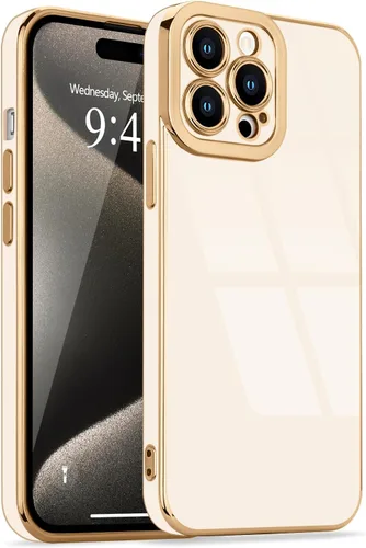 Miniatura 154 de Lafunda Diseñada para iPhone 13 Pro, fundas lujosas con chapado lindo para mujeres y niñas, elegante borde dorado, a prueba de golpes, TPU con funda