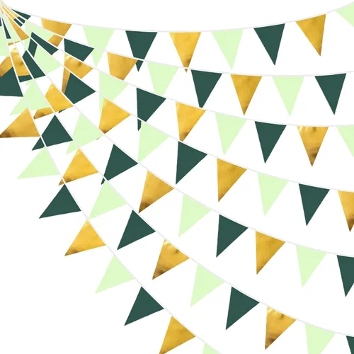 Miniatura 8 de Decoraciones de fiesta de 32 pies, color verde salvia, marrón, bandera triangular, banderín, banderín, banderín, guirnalda para selva, safari, Verde