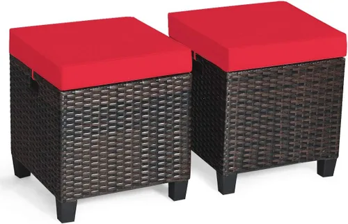 Miniatura 23 de Tangkula - 2 asientos otomanos de patio, mesa lateral de ratán PE tejido a mano de Patiojoy con cojín extraíble y espacio de almacenamiento oculto