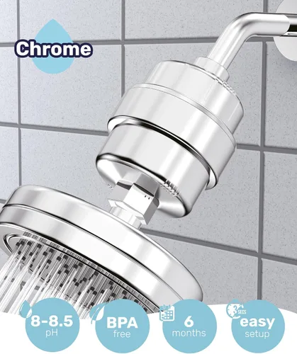 Miniatura 8 de Wamery Filtro de cabezal de ducha para agua dura, filtro alcalino en línea multietapa, ayuda a reducir el cloro y los olores, ajuste universal