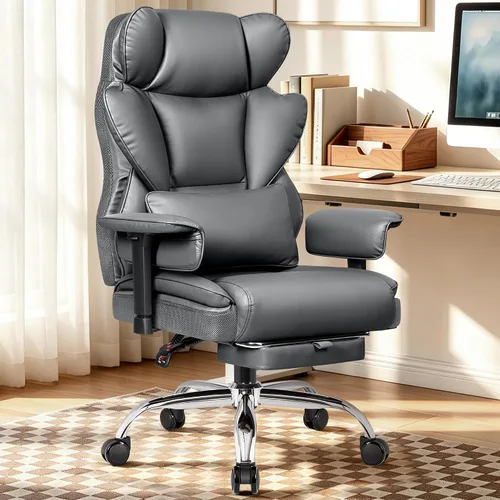Miniatura 2 de BESTFAIR Silla de oficina grande y alta, silla ejecutiva de respaldo alto con reposapiés y soporte lumbar para personas pesadas, brazos ajustables