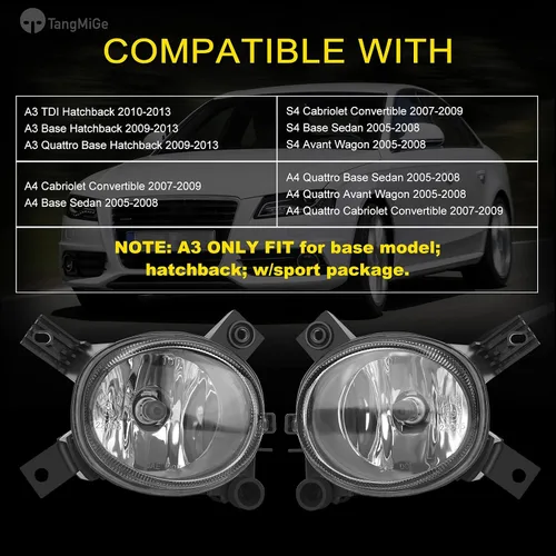 Miniatura 2 de TangMiGe Faros antiniebla compatibles con Audi A4 / S4 (Quattro Cabriolet Convertible, Sedan, Avant Wagon) 2005-2008, A3