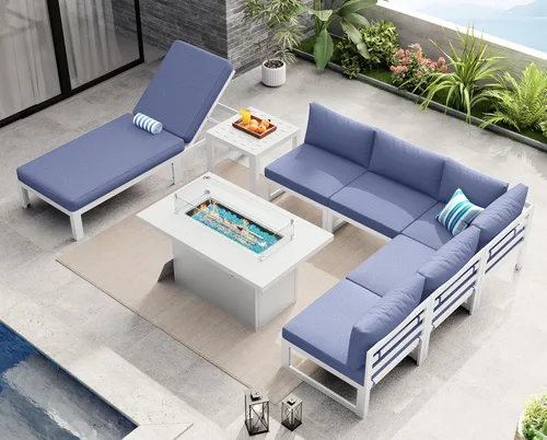Miniatura 11 de NICESOUL - Juego de 10 muebles de patio extra grandes de aluminio moderno, sofá para exteriores con asiento de 29" de profundidad y ancho, 500 lbs