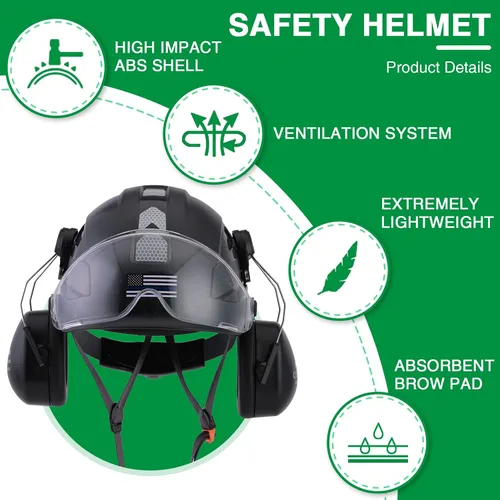 Miniatura 4 de Safety Helmet Hard Hat with Visor and Hearing Protection Vented ANSI Z89.1 Approved Work Helmet for Forestry Chainsaw Arborist Logging Helmet